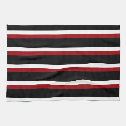 Torchon de cuisine rayé noir rouge blanc (Horizontal)