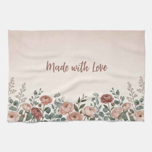 Torchon de cuisine Rose Pâle “Faits avec Amour” (Horizontal)