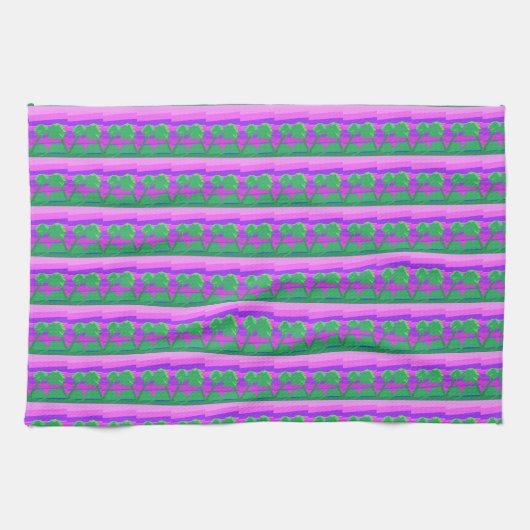 Torchon de cuisine rose vert violet coucher de sol (Horizontal)