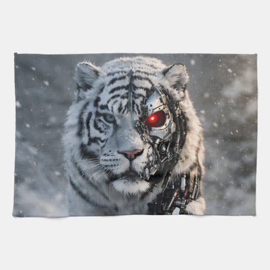 Torchon de cuisine tigre blanc cyborg, science-fic (Horizontal)