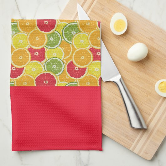 Torchon de cuisine - Tranches de fruits citrins - (Quart Plié)