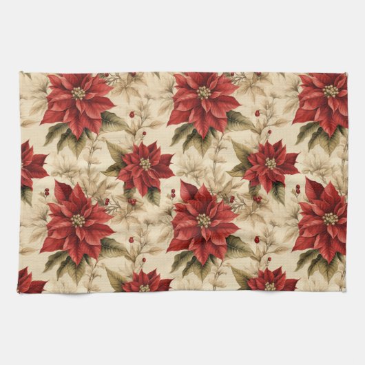 Torchon de Noël Classique Style Floral Rouge Rusti (Horizontal)