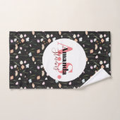 Torchon de Pickleball noir blanc Fleur de terrain (Serviette à main)