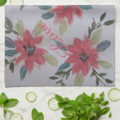 Torchon de thé aux fleurs corail (Plié)