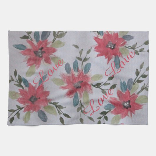 Torchon de thé aux fleurs corail (Horizontal)
