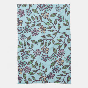 Torchon de thé bleu clair floral avec pastel multi