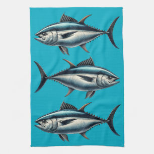 Torchon de thé bleu poisson thon