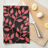 Torchon de thé floral rouge et noir (Quart Plié)