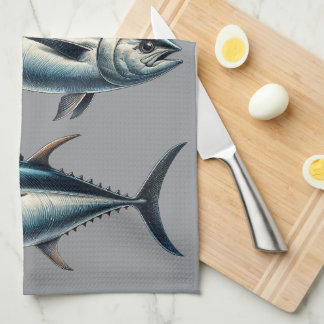 Torchon de thé gris poisson thon
