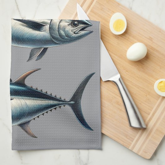 Torchon de thé gris poisson thon (Quart Plié)