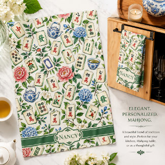 Torchon de thé personnalisé Mahjong Floral Cadeau