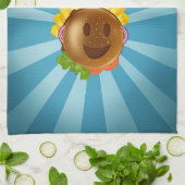 Torchon motif burger souriant coloré (Plié)