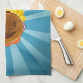 Torchon motif burger souriant coloré (Quart Plié)