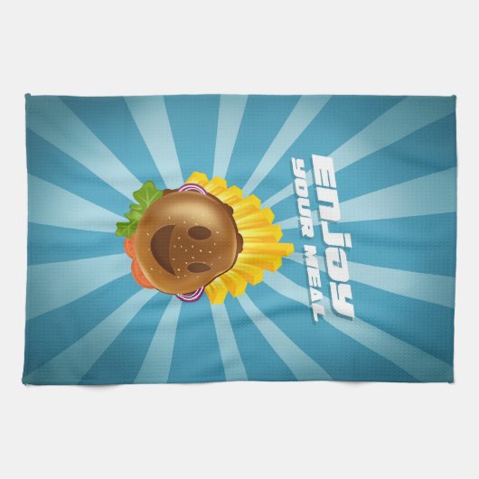 Torchon motif burger souriant coloré (Horizontal)