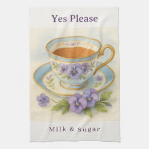 Torchon Pansy Teacup Oui S'il Vous Plaît Lait &