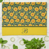 Torchons de cuisine à monogramme de tournesols (Plié)