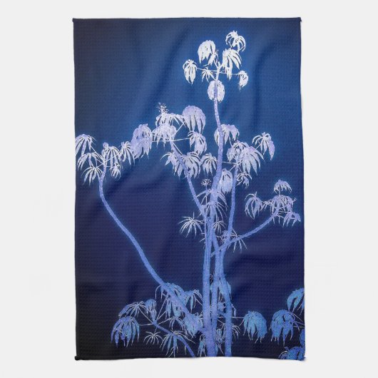Torchons de cuisine à silhouette d'arbre en bleus (Vertical)