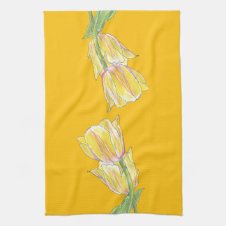Torchons de cuisine aux tulipes jaunes sur fond do