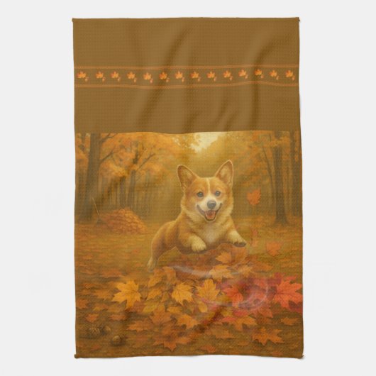 Torchons de cuisine Corgi Leaf Leap (Vertical)