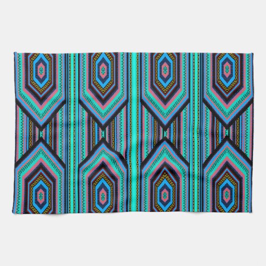 Torchons de cuisine Mexicain rayure inca (1) Bleu (Horizontal)