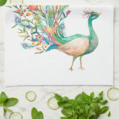 Torchons de cuisine paon à l'aquarelle (Plié)