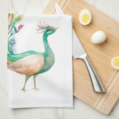 Torchons de cuisine paon à l'aquarelle (Quart Plié)