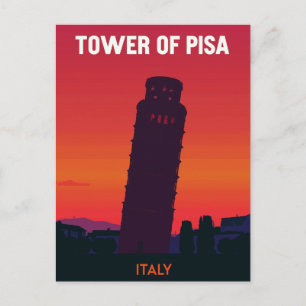 Toren van Pisa Italië Retro Zonsondergang Briefkaart