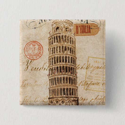 toren van Pisa Vierkante Button 5,1 Cm (Voorkant)