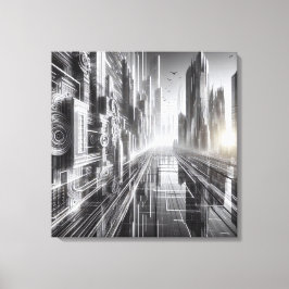 Torens of Tomorrow: Een zwart-witte metropool Canvas Afdruk
