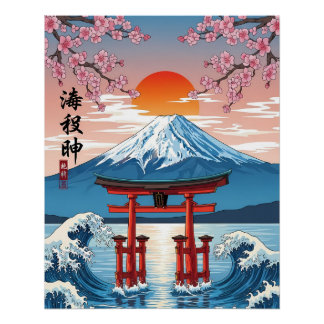 Torii Gate at Mount Fuji Sunrise Perfect Poster