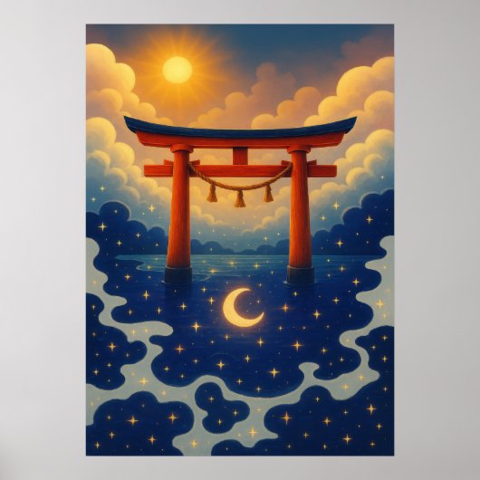 Torii Gate met Zon en Maan Fantasy Japans Poster (Voorkant)