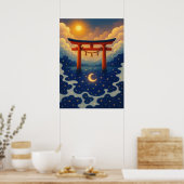 Torii Gate met Zon en Maan Fantasy Japans Poster (Keuken)