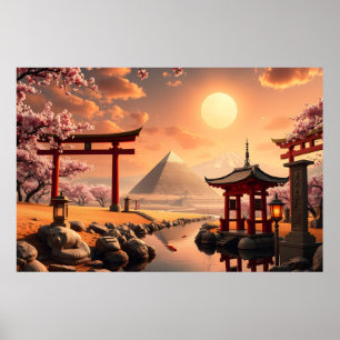Torii Gates en de piramides Poster