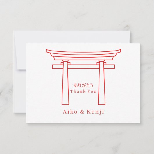 Torii Poort Bilingual Japans Engels Huwelijk Bedankkaart (Voorkant)