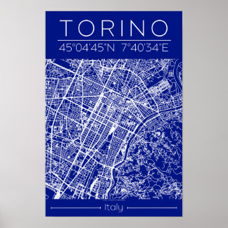 Torino Stadkaart Poster – Blauwdruk Architecturaal