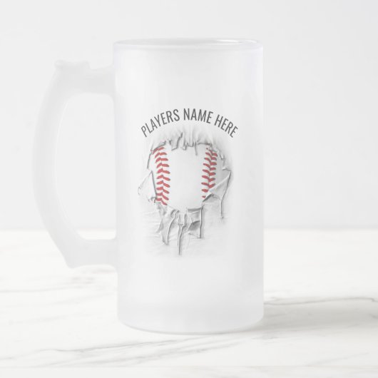 Torn Baseball Frosted Glass Beer Mok (Links)