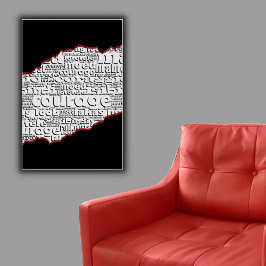 Torn Black & White Courage Red Line Poster