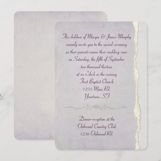 Torn Edge Lavender Wedding Vow Renewal Kaart (Voorkant / Achterkant)