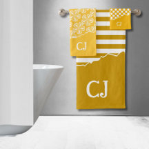 Torn Jaune rayures Floral Polka Dot Initiales