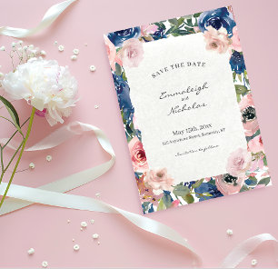 Torn Paper Blush Blue Floral Wedding Save The Date