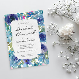 Torn Paper Mermaid Blue Floral Bridal Brunch Kaart