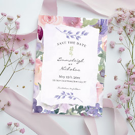 Torn Paper Pastel Lila Floral Waterverven bruiloft Save The Date