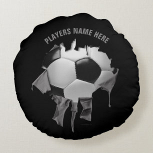 Torn Soccer Round Dark Pillow Rond Kussen