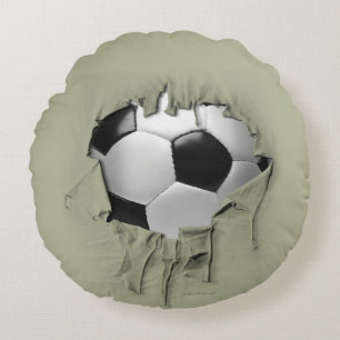 Torn Soccer Round White Pillow Rond Kussen