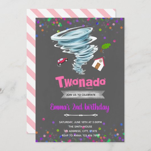 Tornado 2e verjaardag uitnodiging (Voorkant / Achterkant)