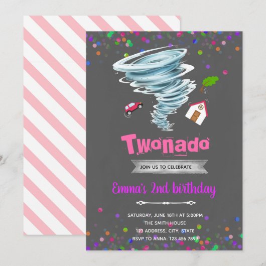 Tornado 2ème anniversaire invitation (Devant / Derrière)