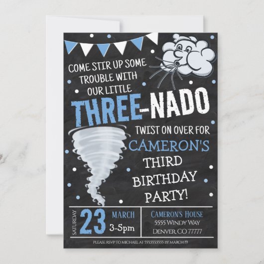 Tornado Birthday Party Invitation Kaart (Voorkant)