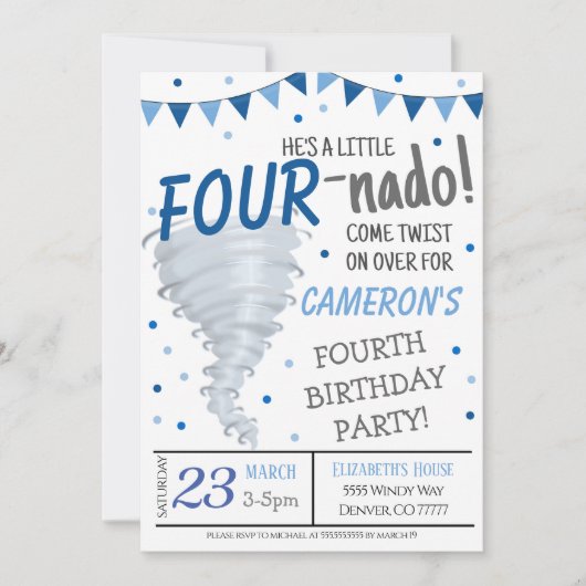 Tornado Birthday Party Invitation Kaart (Voorkant)