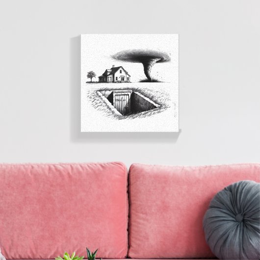 Tornado House Kelder met Kruis Canvas Afdruk (Insitu (Woonkamer))