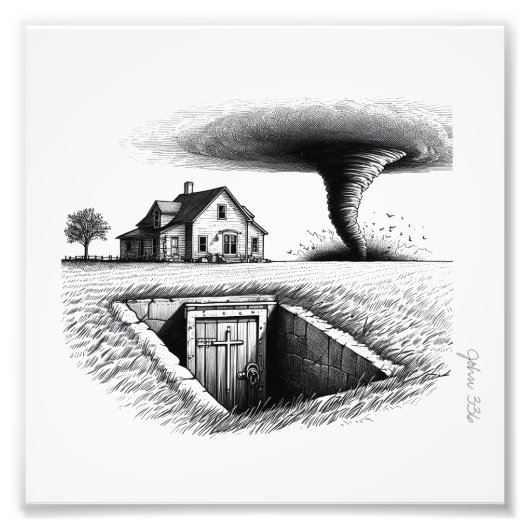 Tornado House Kelder met Kruis Foto Afdruk (Voorkant)
